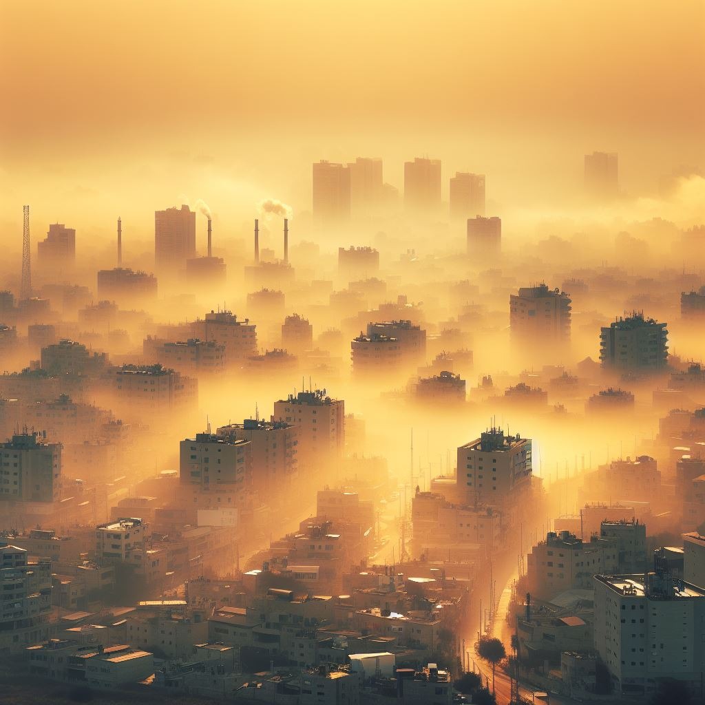 תמונה של עיר ישראלית מכוסה בערפל צהוב
