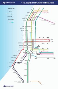 מפת קווים ותחנות ליום ראשון 17.8.25